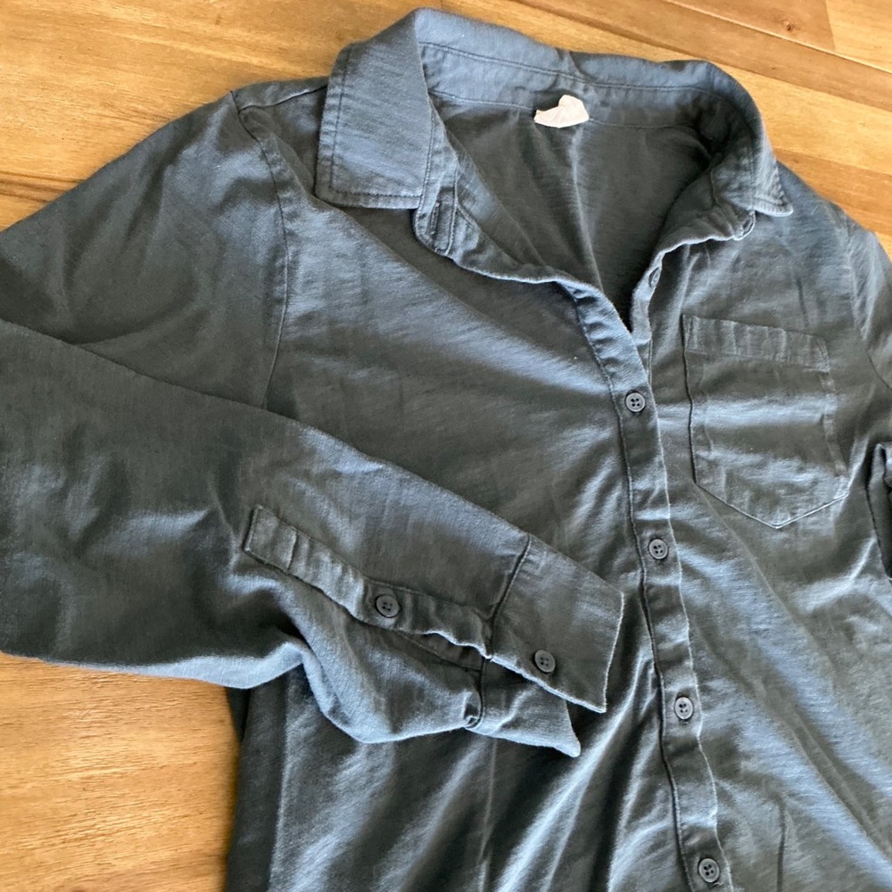 Pact Organic Cotton Button Up Shirt Womens XL Dark Teal Long Sleeve
